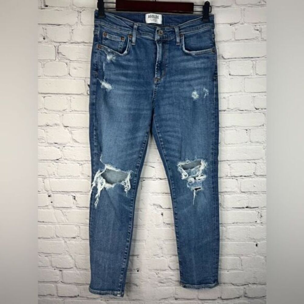 Agolde Sophie Deconstructed Mid Rise Crop Denim Jeans Sprite Color Sz 28